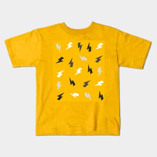 Grey Lightning, Thunder, Bolts on Mustard Yellow Kids T-Shirt